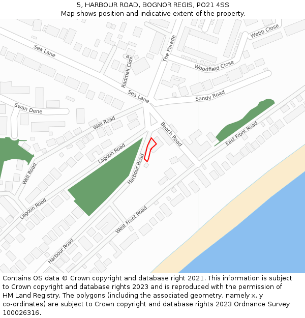 5, HARBOUR ROAD, BOGNOR REGIS, PO21 4SS: Location map and indicative extent of plot