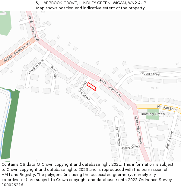 5, HARBROOK GROVE, HINDLEY GREEN, WIGAN, WN2 4UB: Location map and indicative extent of plot