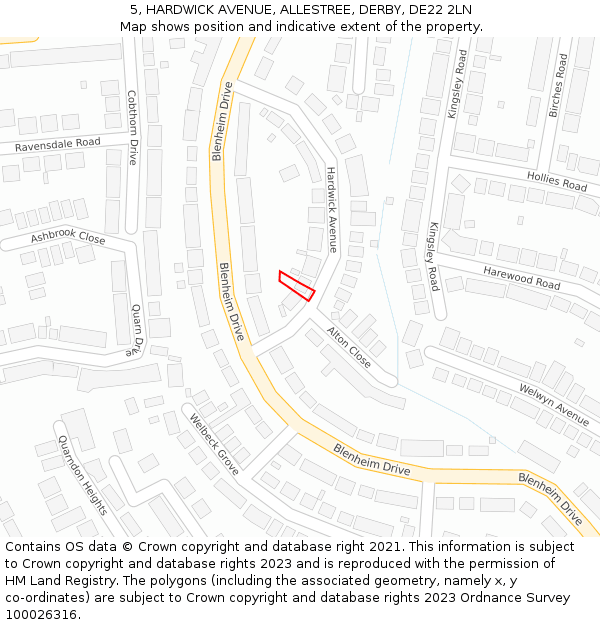 5, HARDWICK AVENUE, ALLESTREE, DERBY, DE22 2LN: Location map and indicative extent of plot