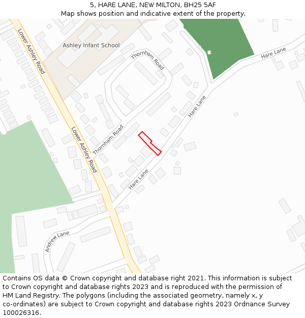 5, HARE LANE, NEW MILTON, BH25 5AF: Location map and indicative extent of plot