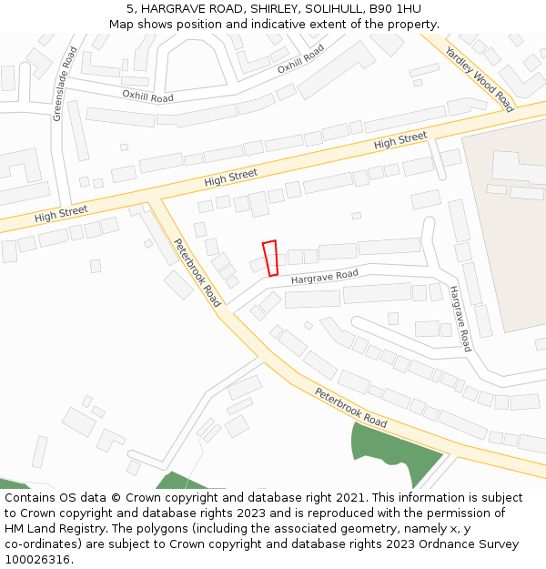 5, HARGRAVE ROAD, SHIRLEY, SOLIHULL, B90 1HU: Location map and indicative extent of plot