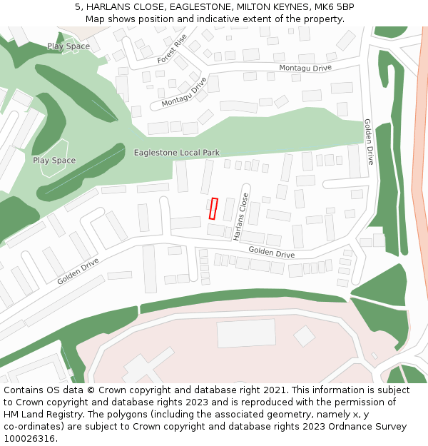 5, HARLANS CLOSE, EAGLESTONE, MILTON KEYNES, MK6 5BP: Location map and indicative extent of plot