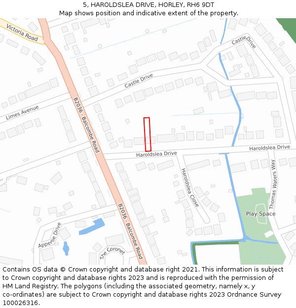 5, HAROLDSLEA DRIVE, HORLEY, RH6 9DT: Location map and indicative extent of plot