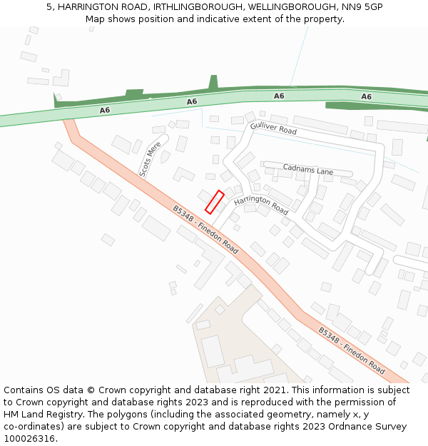 5, HARRINGTON ROAD, IRTHLINGBOROUGH, WELLINGBOROUGH, NN9 5GP: Location map and indicative extent of plot