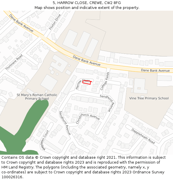 5, HARROW CLOSE, CREWE, CW2 8FG: Location map and indicative extent of plot