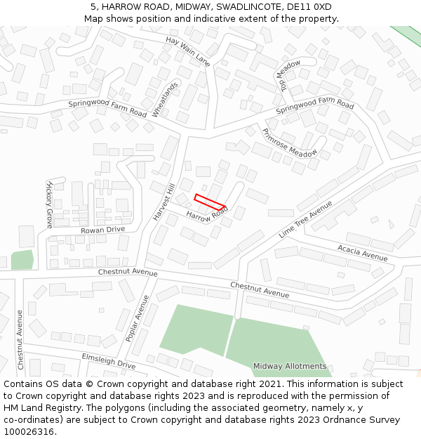 5, HARROW ROAD, MIDWAY, SWADLINCOTE, DE11 0XD: Location map and indicative extent of plot