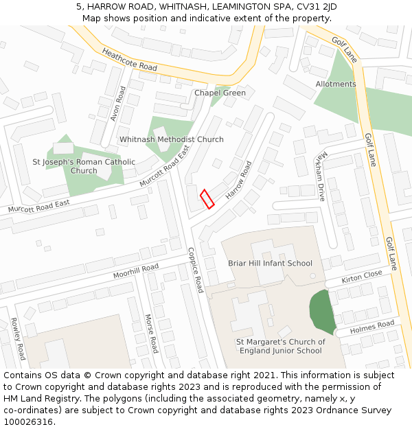 5, HARROW ROAD, WHITNASH, LEAMINGTON SPA, CV31 2JD: Location map and indicative extent of plot