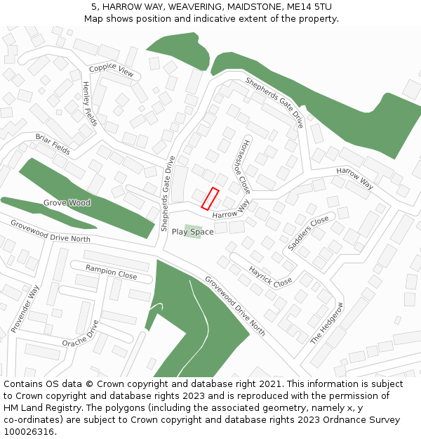 5, HARROW WAY, WEAVERING, MAIDSTONE, ME14 5TU: Location map and indicative extent of plot