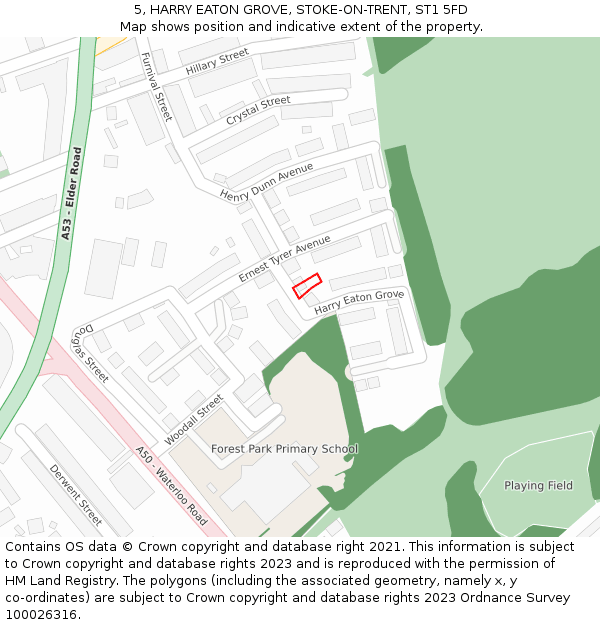 5, HARRY EATON GROVE, STOKE-ON-TRENT, ST1 5FD: Location map and indicative extent of plot