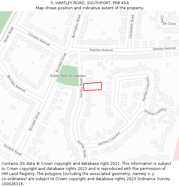 5, HARTLEY ROAD, SOUTHPORT, PR8 4SA: Location map and indicative extent of plot