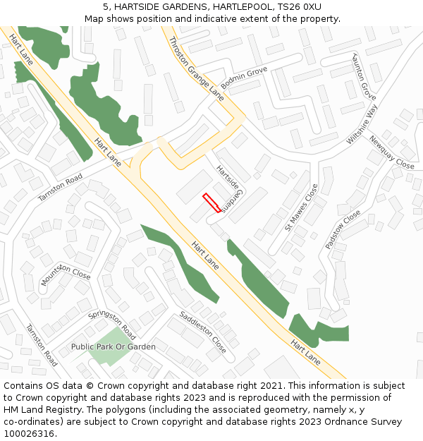 5, HARTSIDE GARDENS, HARTLEPOOL, TS26 0XU: Location map and indicative extent of plot