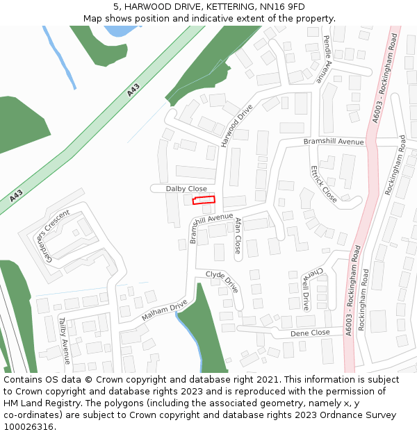 5, HARWOOD DRIVE, KETTERING, NN16 9FD: Location map and indicative extent of plot