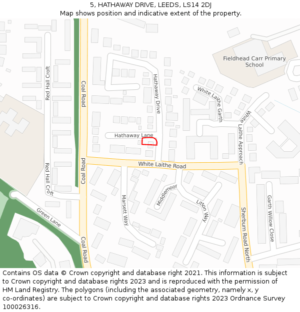 5, HATHAWAY DRIVE, LEEDS, LS14 2DJ: Location map and indicative extent of plot