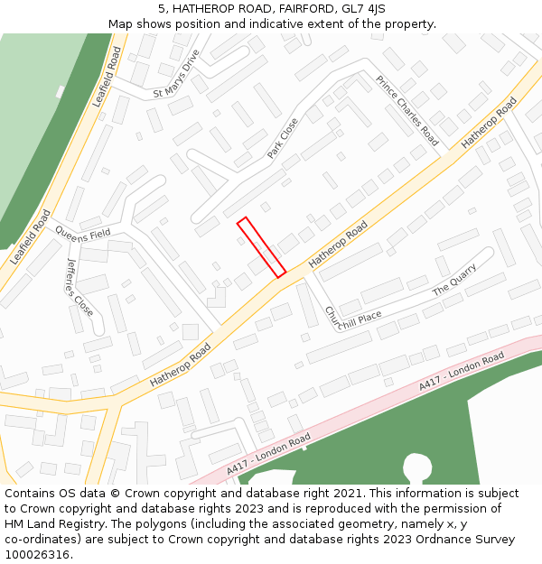 5, HATHEROP ROAD, FAIRFORD, GL7 4JS: Location map and indicative extent of plot