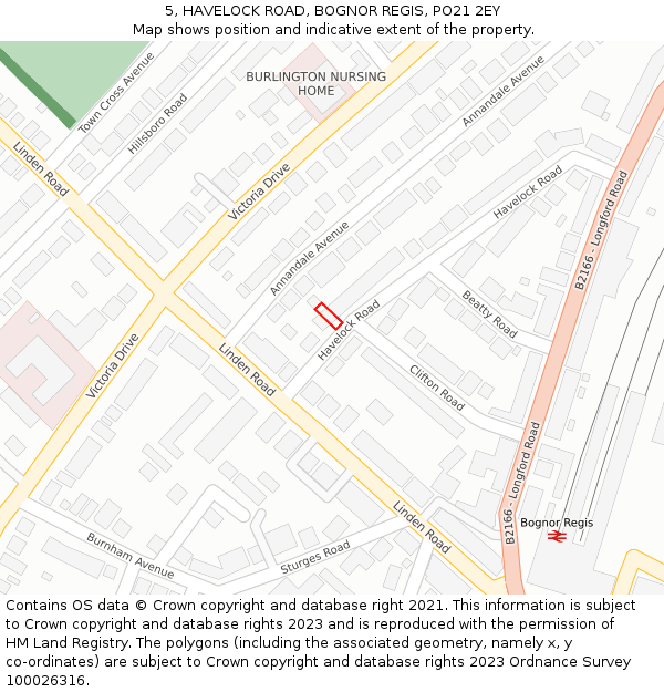 5, HAVELOCK ROAD, BOGNOR REGIS, PO21 2EY: Location map and indicative extent of plot