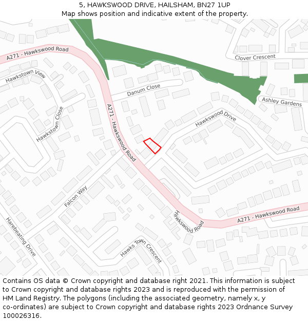 5, HAWKSWOOD DRIVE, HAILSHAM, BN27 1UP: Location map and indicative extent of plot