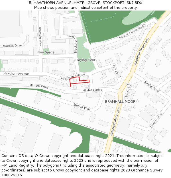 5, HAWTHORN AVENUE, HAZEL GROVE, STOCKPORT, SK7 5DX: Location map and indicative extent of plot