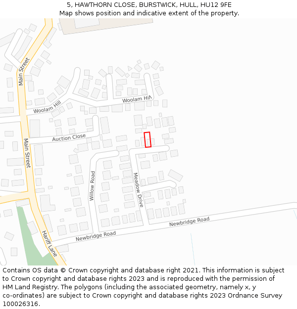 5, HAWTHORN CLOSE, BURSTWICK, HULL, HU12 9FE: Location map and indicative extent of plot