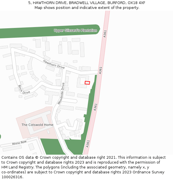 5, HAWTHORN DRIVE, BRADWELL VILLAGE, BURFORD, OX18 4XF: Location map and indicative extent of plot