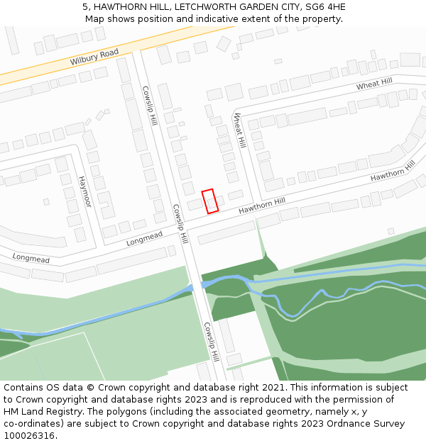 5, HAWTHORN HILL, LETCHWORTH GARDEN CITY, SG6 4HE: Location map and indicative extent of plot