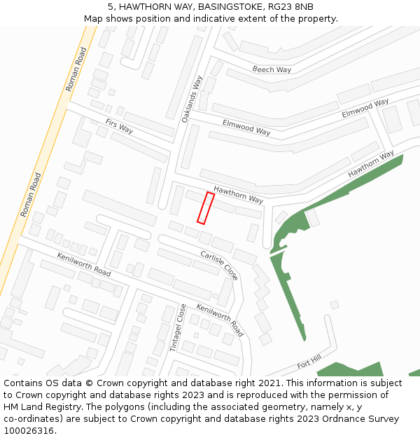 5, HAWTHORN WAY, BASINGSTOKE, RG23 8NB: Location map and indicative extent of plot