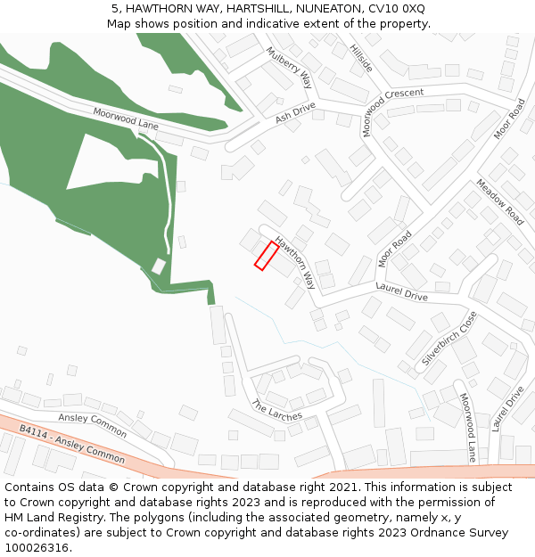 5, HAWTHORN WAY, HARTSHILL, NUNEATON, CV10 0XQ: Location map and indicative extent of plot