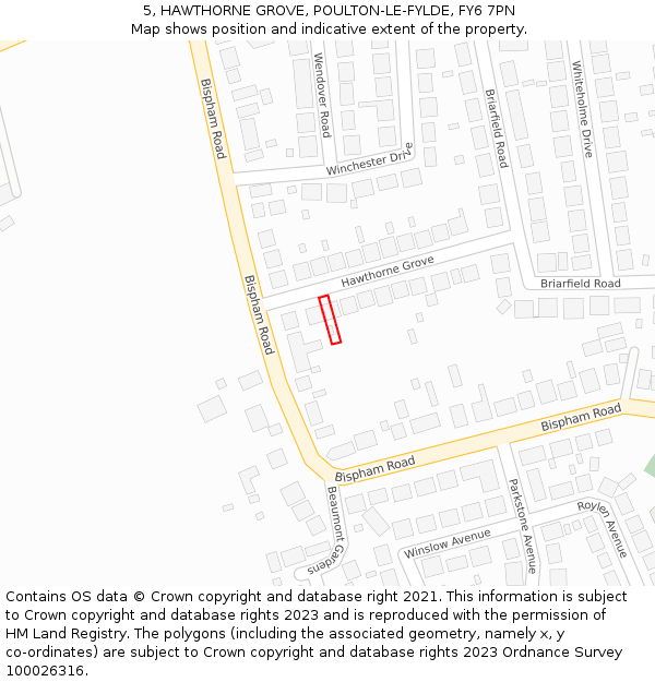 5, HAWTHORNE GROVE, POULTON-LE-FYLDE, FY6 7PN: Location map and indicative extent of plot