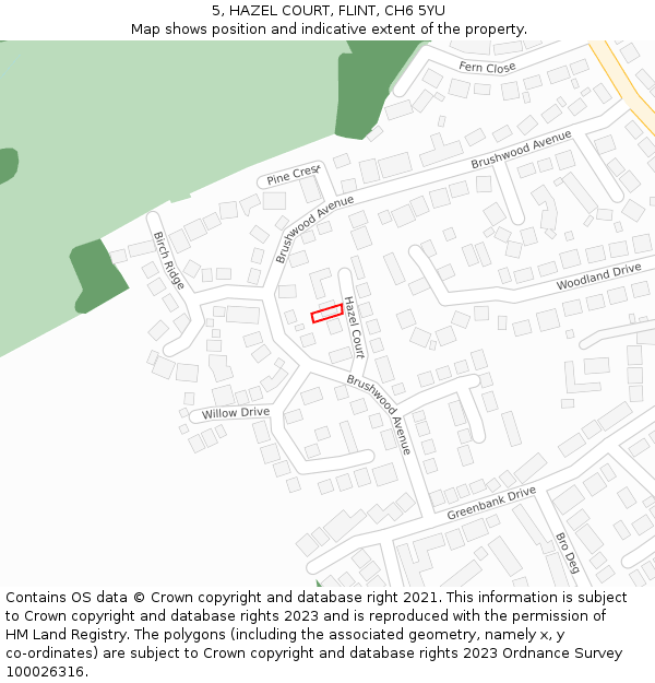 5, HAZEL COURT, FLINT, CH6 5YU: Location map and indicative extent of plot