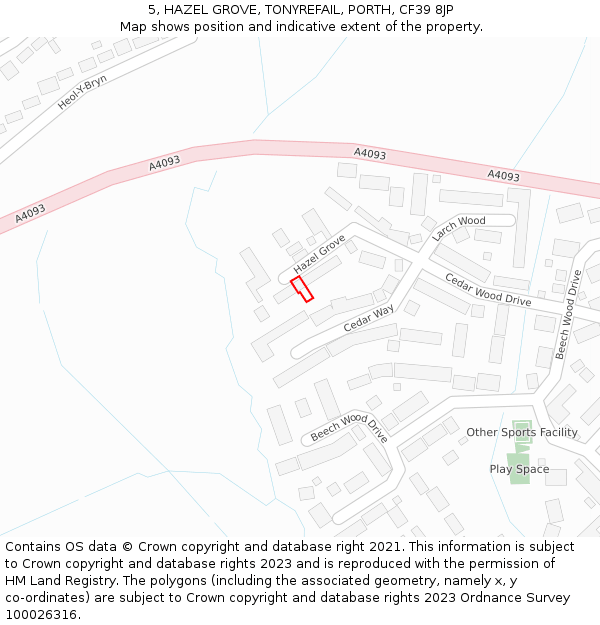 5, HAZEL GROVE, TONYREFAIL, PORTH, CF39 8JP: Location map and indicative extent of plot