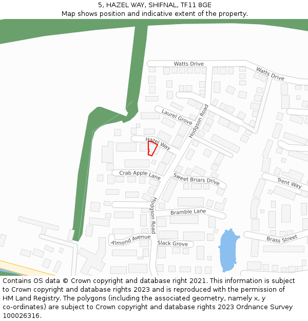 5, HAZEL WAY, SHIFNAL, TF11 8GE: Location map and indicative extent of plot