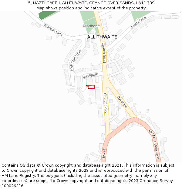 5, HAZELGARTH, ALLITHWAITE, GRANGE-OVER-SANDS, LA11 7RS: Location map and indicative extent of plot