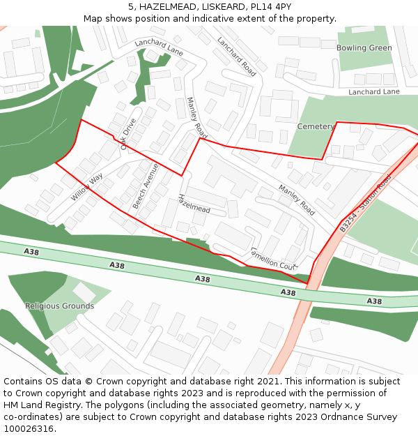 5, HAZELMEAD, LISKEARD, PL14 4PY: Location map and indicative extent of plot