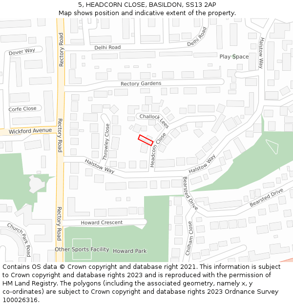 5, HEADCORN CLOSE, BASILDON, SS13 2AP: Location map and indicative extent of plot