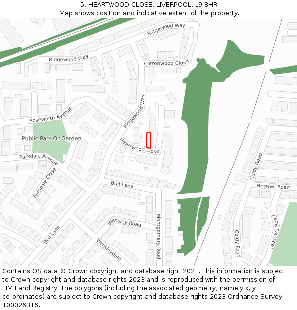 5, HEARTWOOD CLOSE, LIVERPOOL, L9 8HR: Location map and indicative extent of plot