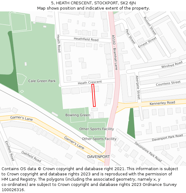 5, HEATH CRESCENT, STOCKPORT, SK2 6JN: Location map and indicative extent of plot