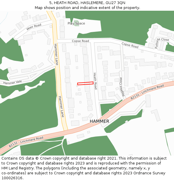 5, HEATH ROAD, HASLEMERE, GU27 3QN: Location map and indicative extent of plot