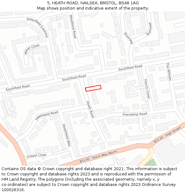 5, HEATH ROAD, NAILSEA, BRISTOL, BS48 1AG: Location map and indicative extent of plot