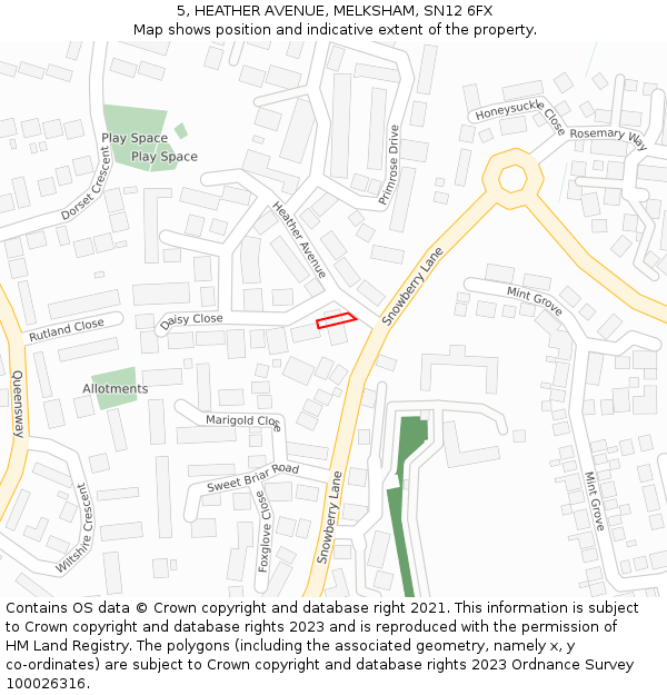 5, HEATHER AVENUE, MELKSHAM, SN12 6FX: Location map and indicative extent of plot