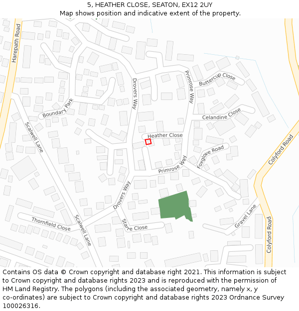 5, HEATHER CLOSE, SEATON, EX12 2UY: Location map and indicative extent of plot