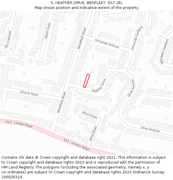 5, HEATHER DRIVE, BENFLEET, SS7 2EL: Location map and indicative extent of plot