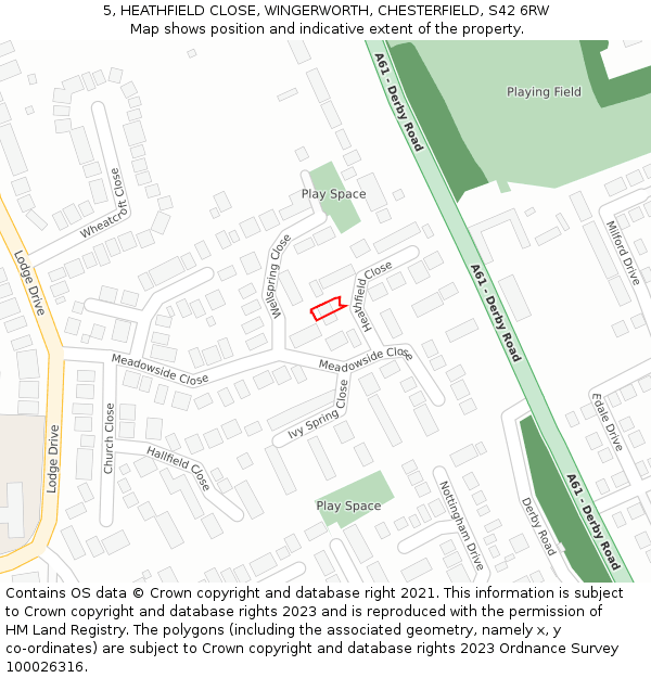 5, HEATHFIELD CLOSE, WINGERWORTH, CHESTERFIELD, S42 6RW: Location map and indicative extent of plot