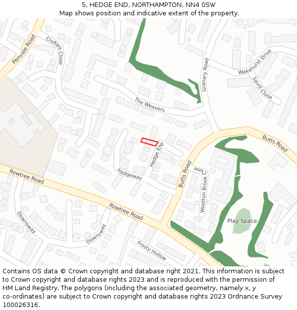 5, HEDGE END, NORTHAMPTON, NN4 0SW: Location map and indicative extent of plot