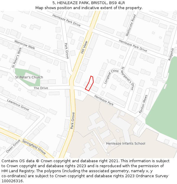 5, HENLEAZE PARK, BRISTOL, BS9 4LR: Location map and indicative extent of plot