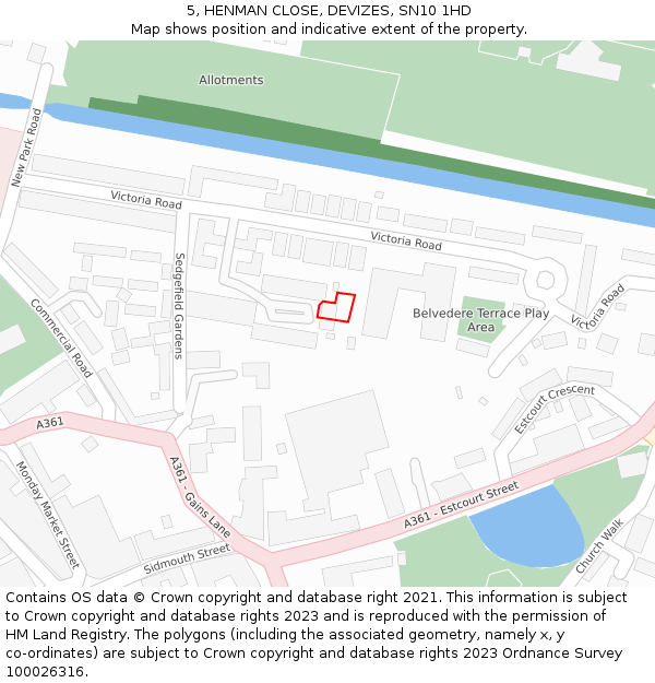 5, HENMAN CLOSE, DEVIZES, SN10 1HD: Location map and indicative extent of plot