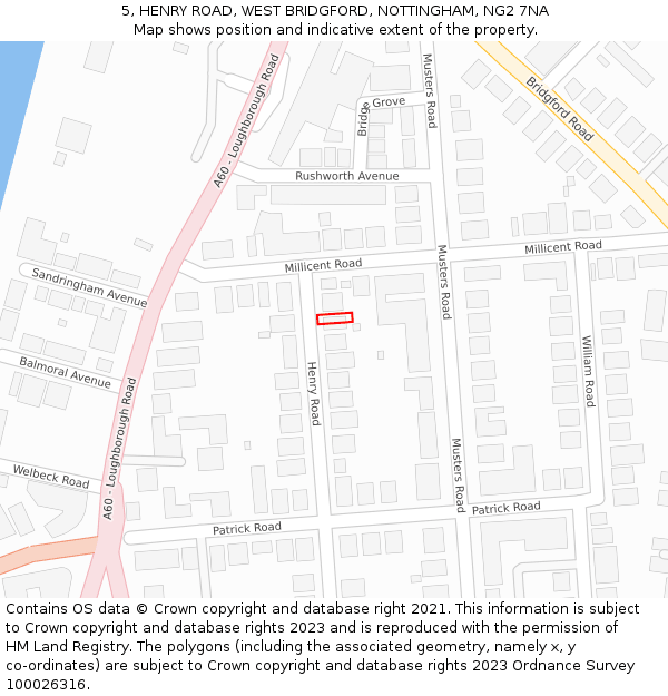 5, HENRY ROAD, WEST BRIDGFORD, NOTTINGHAM, NG2 7NA: Location map and indicative extent of plot