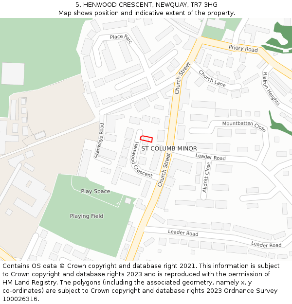 5, HENWOOD CRESCENT, NEWQUAY, TR7 3HG: Location map and indicative extent of plot