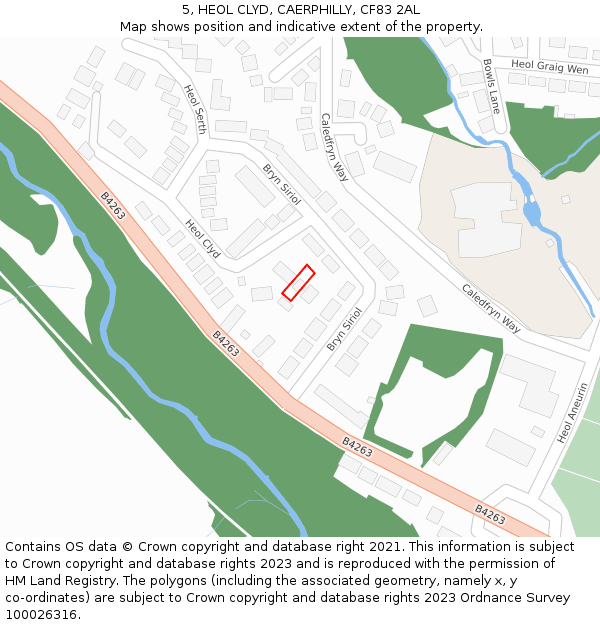 5, HEOL CLYD, CAERPHILLY, CF83 2AL: Location map and indicative extent of plot