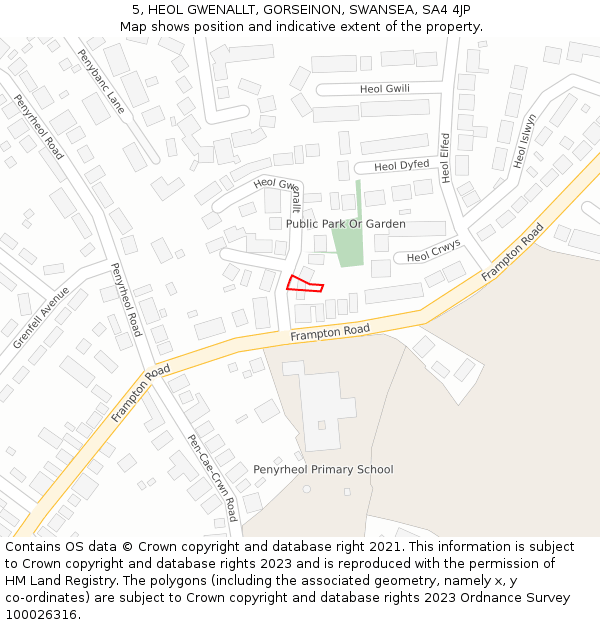 5, HEOL GWENALLT, GORSEINON, SWANSEA, SA4 4JP: Location map and indicative extent of plot