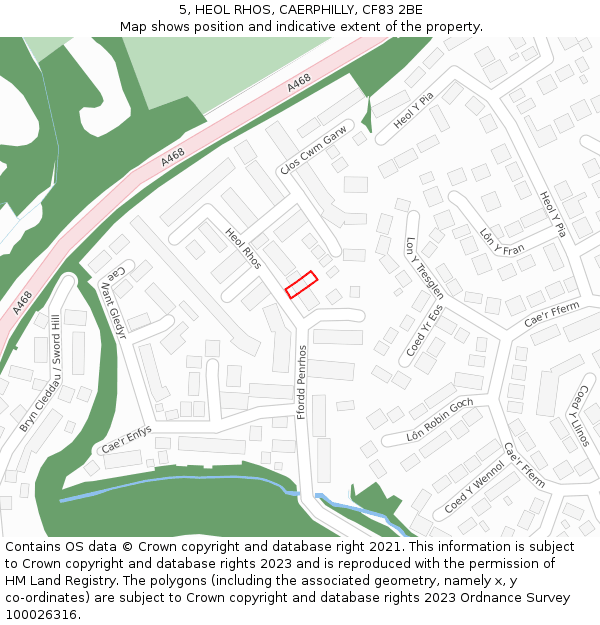 5, HEOL RHOS, CAERPHILLY, CF83 2BE: Location map and indicative extent of plot