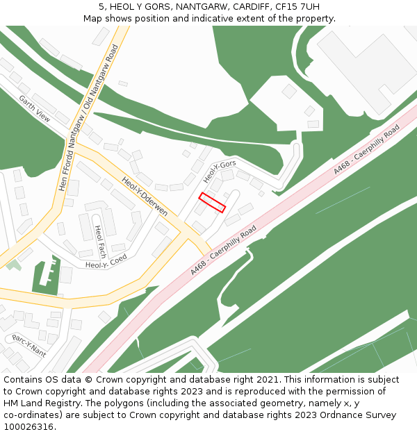 5, HEOL Y GORS, NANTGARW, CARDIFF, CF15 7UH: Location map and indicative extent of plot